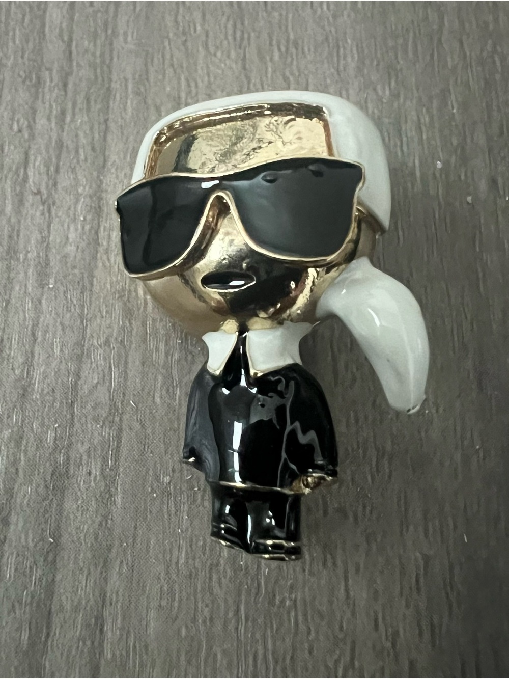 Karl Lagerfeld Inspired Ikonik Karl Brooch Pin Gold Tone & Enamel Character 1.5”